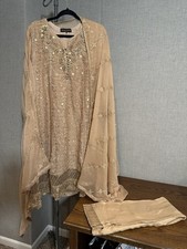 Beautiful A Line Dress Chiffon, 3 Pc . Embroidered Shirt. Large Size - $45 Sale