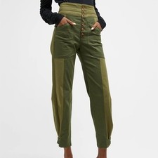 VERONICA BEARD MARLEY GREEN BUTTON FLY HIGH RISE ADJUSTABLE HEM PANTS SZ 24