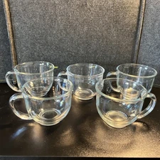 Clear Large Heavy Thick Glass Cups Coffee Tea Set of 5 Flat Bottom