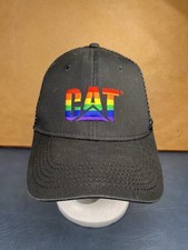 CAT Caterpillar Machinery Rainbow Logo Embroidered Black Mesh Snapback Hat