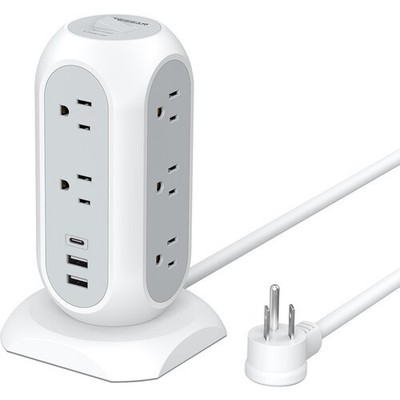 Tessan 11-Outlet Tower Surge Protector with 3 USB Ports (Gray, 6')