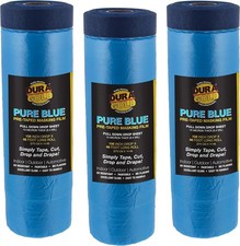 Gold 106" Wide x 46' Long Roll of Pure Blue Pre-Taped Masking Film, 3 Pack