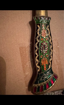 Decorative Metal Dagger w/ Sheath, Hidden Tang, Double Edge, Green/Gold/Red
