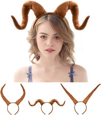 Plush Antelope Ram Horns Headband-Halloween Christmas One Size, Brown