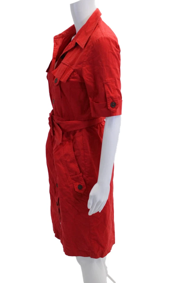 Derek Lam Womens Button Front Short Sleeve Collared Dress Red Cotton Size IT 44 - Image 2 of 4