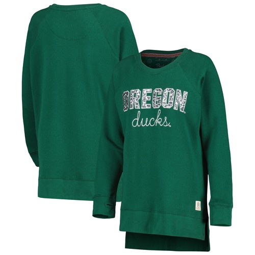 Women's Pressbox Green Oregon Ducks Steamboat Animal Print Raglan Pullover