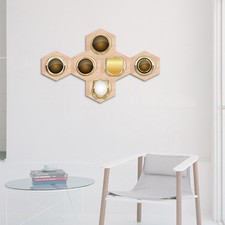 6 Pack Solid Wood Medal Display Stands, Hexagonal, Self-Adhesive, with Magnets