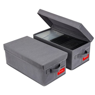 2 PCS DVD Storage Box Stackable Organizer Lid Holder 15.75x8.1x6.1 Inch Grey