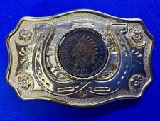 United States of America 1901 Indian Head Penny Coin Collectors Vtg Belt Buckle