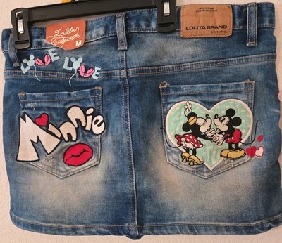NWT Lolita Concert Club Disney Minnie Mouse Denim Skirt Women Med Embroidered  