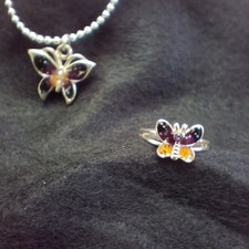 Girls Butterfly Necklace And Adjustable Ring Set