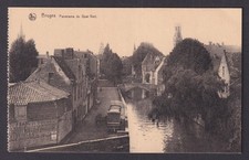 Vintage Postcard Belgium Brugge Bruges Green Quay Panorama