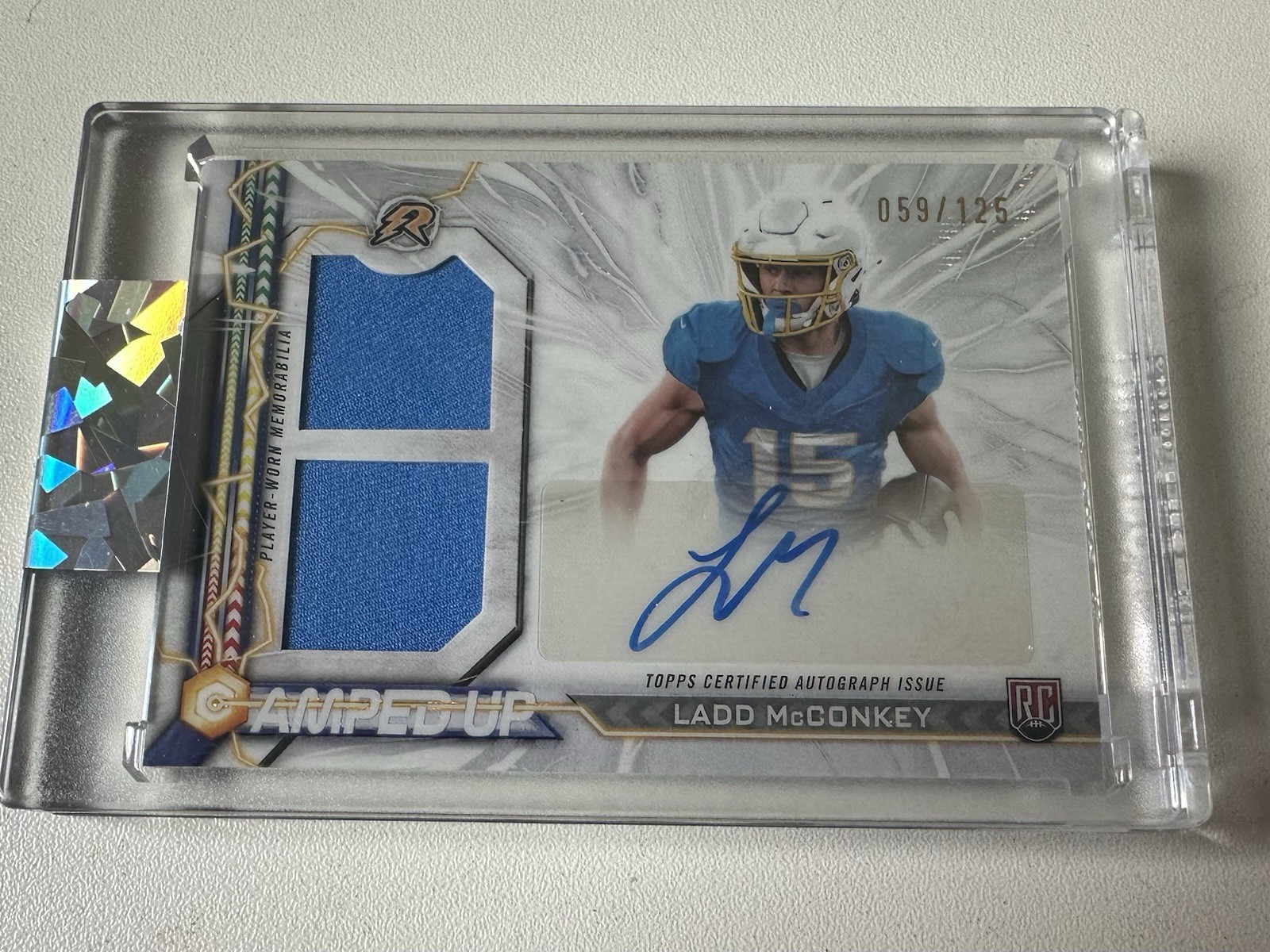 2024 Topps Resurgence Ladd McConkey Amped Up Rookie Patch Auto White Surge #/125