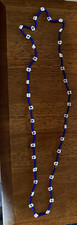 Blue White Glass Beaded Ball/Bead Chain Necklace Flower Theme