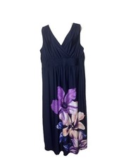 NINA LEONARD Dress Hawaii Blue Floral Vibrant Sleeveless Empire Waist SizeXL NWT