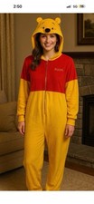 Winnie The Pooh Hooded Zip-Up One Piece Costume Pajamas Yellow Red