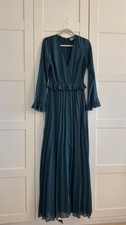 ASOS emerald green pleated v neck maxi dress frill long sleeve peplum 8 Teal