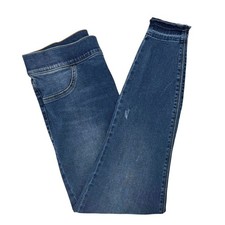 Spanx Womens Large Jean-ish Leggings Distressed Blue Denim Slimming Ankle Pants