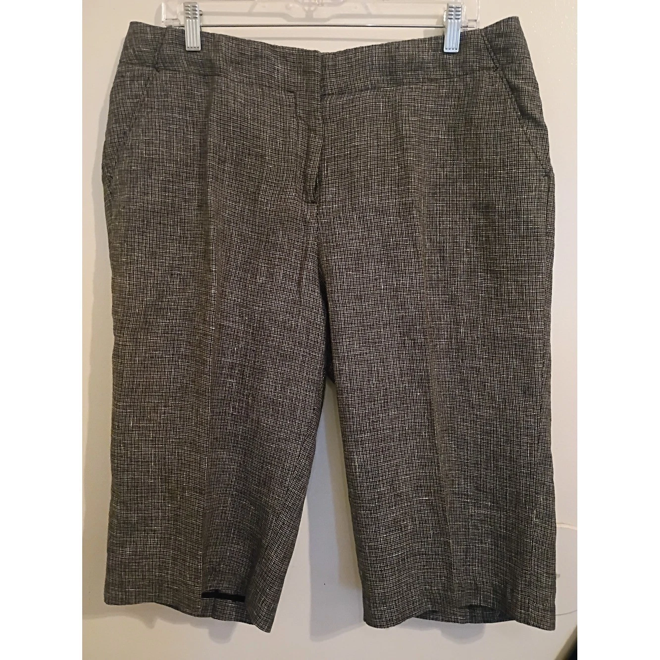 Max Edition Women's Blue Glen Plaid Capris Pants 100% Linen Sz 14