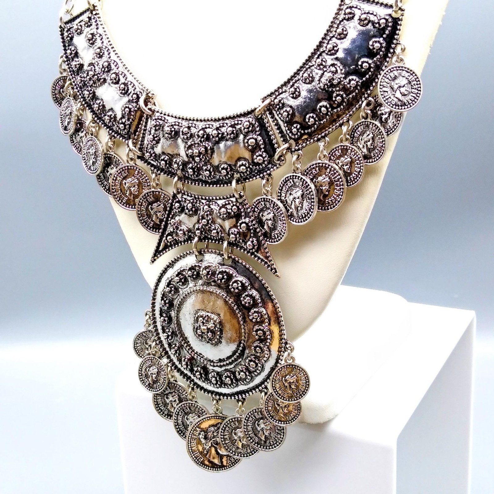 Vintage Dramatic Bib Statement Necklace, Tribal M… - image 2