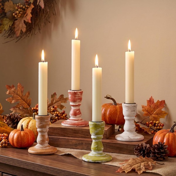 Kerzenhalter Holz 4 StüCk Rustikal Herbstdeko Tischdeko Weihnachten-image