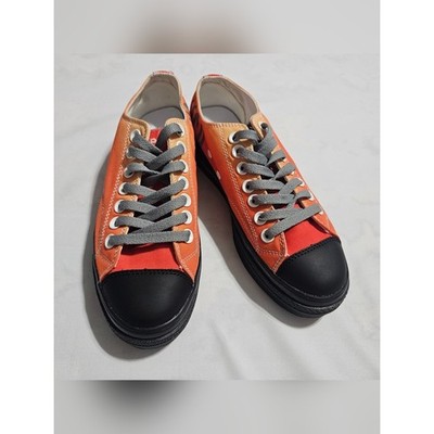 Orange Red Gradient Canvas Low Top Sneakers Black Toe Cap KU Logo Womens 6.5