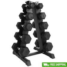 Rubber Coated Hex Dumbbell Set 150Lb W/ A-Frame Rack Home Gym Strength Training