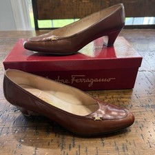 Salvatore Ferragamo Florence Brown Leather Shoes Sz 8.5 AA Made In Italy Vintage