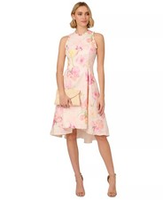 Adrianna Papell Womens Floral Jacquard Ruffle Trim Dress Pink Size 4 Defected