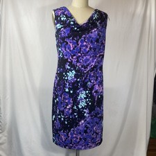 Suzi Chin Maggy Boutique Watercolor Draped Neck Sheath Dress 6-8 Summer Cocktail