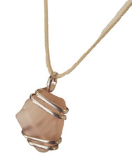 Pink Beach Glass Handcrafted Necklace Pendant. Creamy White Suede Silver Clasp