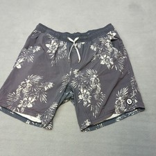 Vuori Kore Shorts Large Lined Grayish Blue Flower Palm Print
