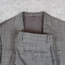 Jos. A. Bank Traveler Suit 2 Piece Jacket 42R Gray 36X27 Plaid Windowpane Slim