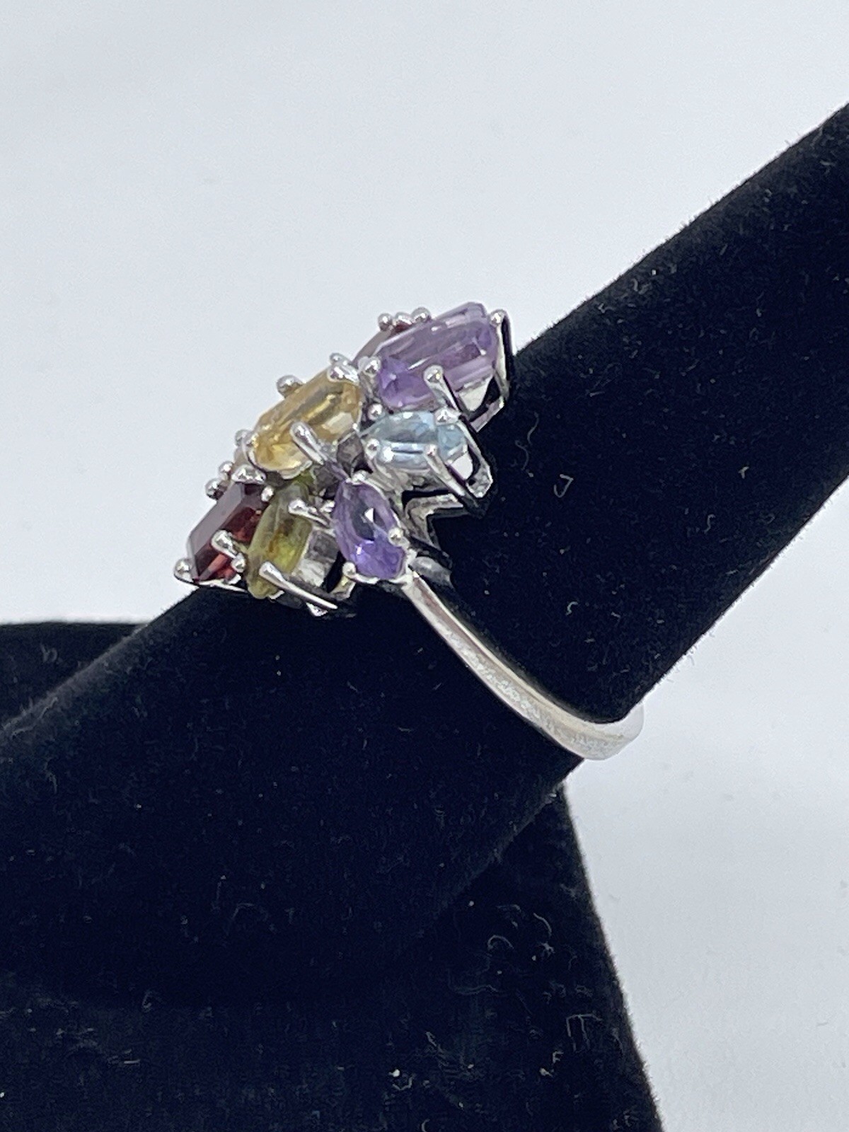 Sterling Silver Cluster Multi Stone Gemstone Ring… - image 3