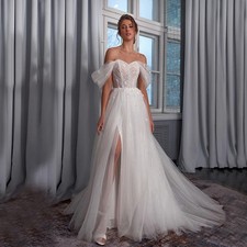 Sweetheart Neck ALine Wedding Dress Off the Shoulder Lace Appliques Floor-Length