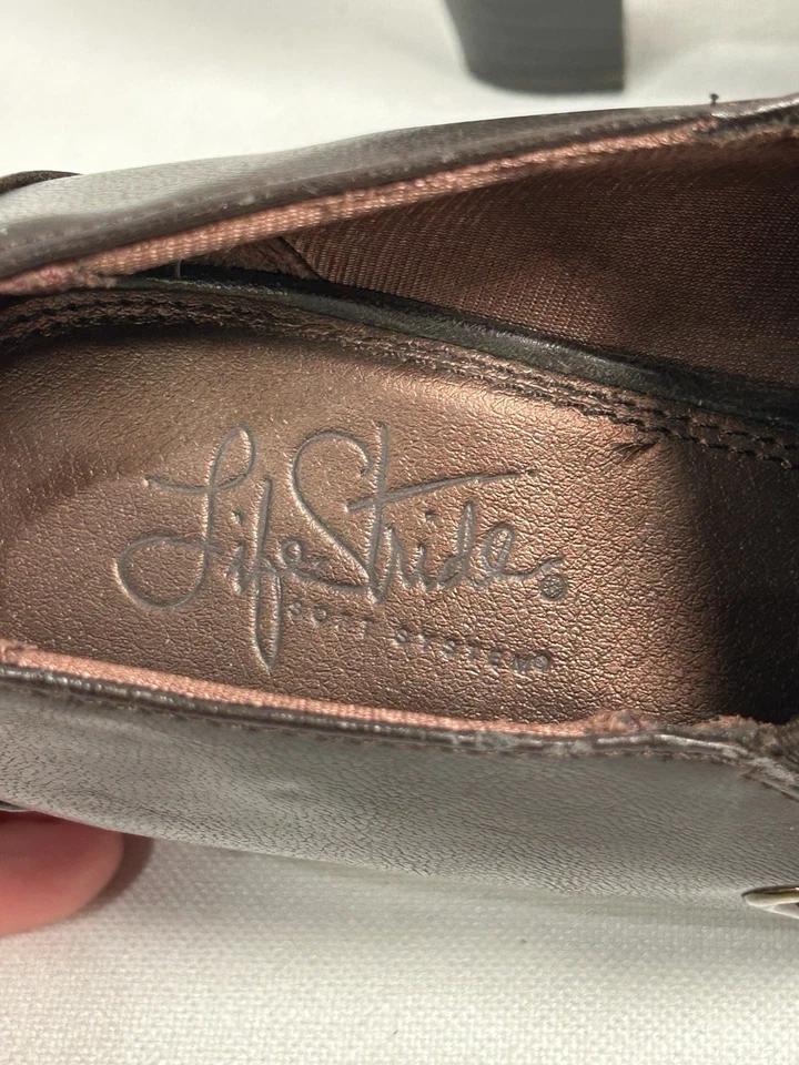 LifeStride Mujer Talla 7.5M Marrón Sin Cordones 2” Tacón Shooties, Plantilla Cojín Foto 3 de 4