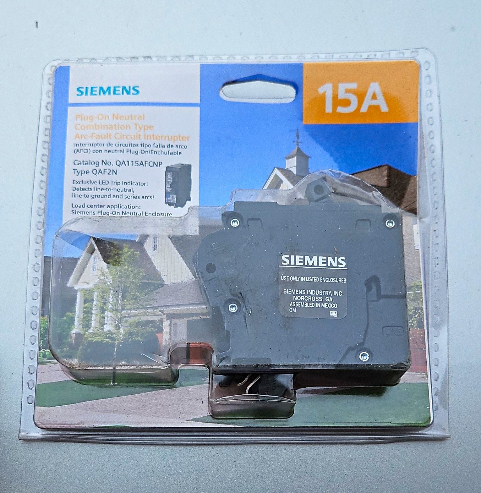 Siemens QA115AFCNP Plug-On Neutral AFCI Breaker 15A 120V 1-Pole