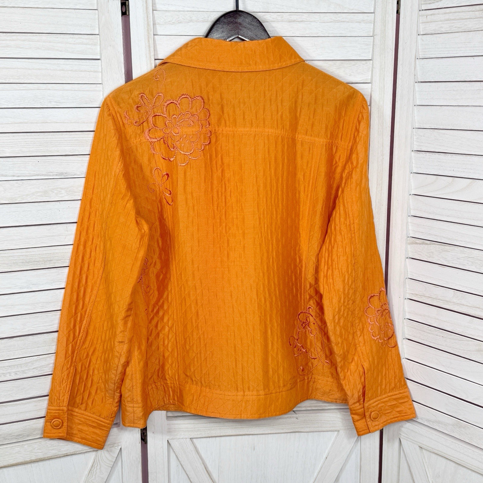 Chico’s Jacket Large 2 Orange Boho Embroidered Qu… - image 8