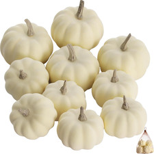 Pumpkin Decor - White Pumpkin - 10 PCS Mini Pumpkins Harvest Set - Beige Foam Pu