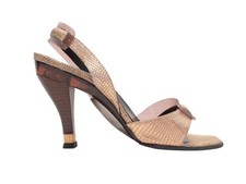 Gold & Brown Gianni Versace Embossed Leather & PVC Slingback Sandals Size 35