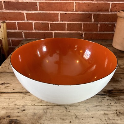 MCM White And Orange Enamelware Bowl, 11  Arabia Finland