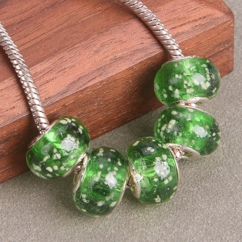 5 Stück Leuchtend 14mm Handgefertigt Lampwork Glas Lose Großes Loch Perlen - Picture 11 of 17