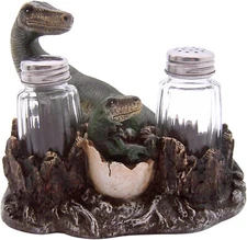 Dinosaur & Egg Salt and Pepper Shaker Holder Set, Unique Kitchen Animal Decor