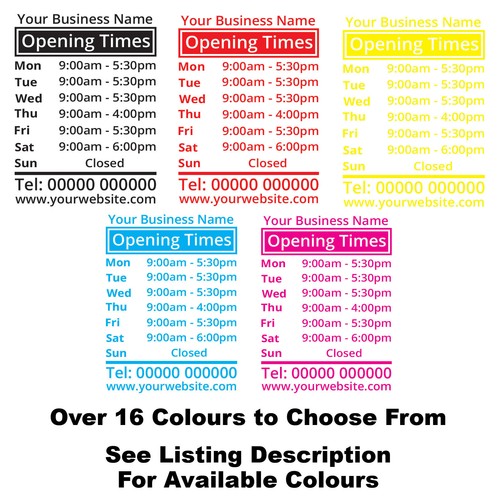 Shop Window Opening Hours Times Customised Personalised Sign Vinyl ...
