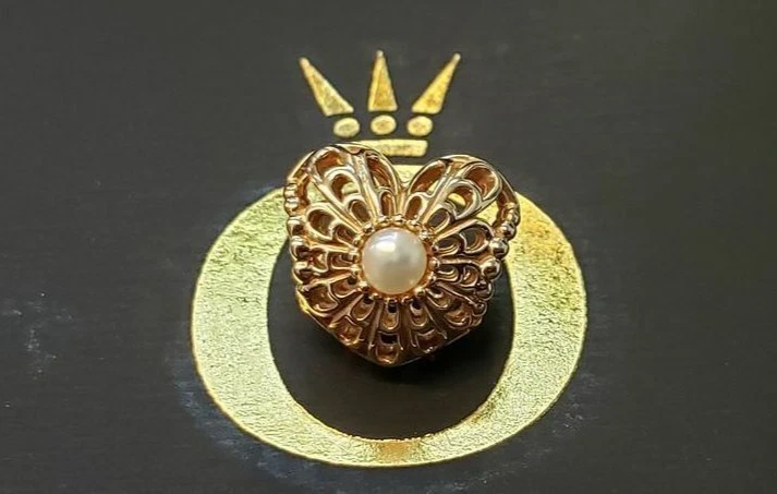 PANDORA 14K GOLD VINTAGE HEART PEARL CHARM NEW 750822P