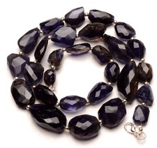 Natural Gem Iolite 12 to 28 mm Size Faceted Nugget Beads 23 Inch Necklace
