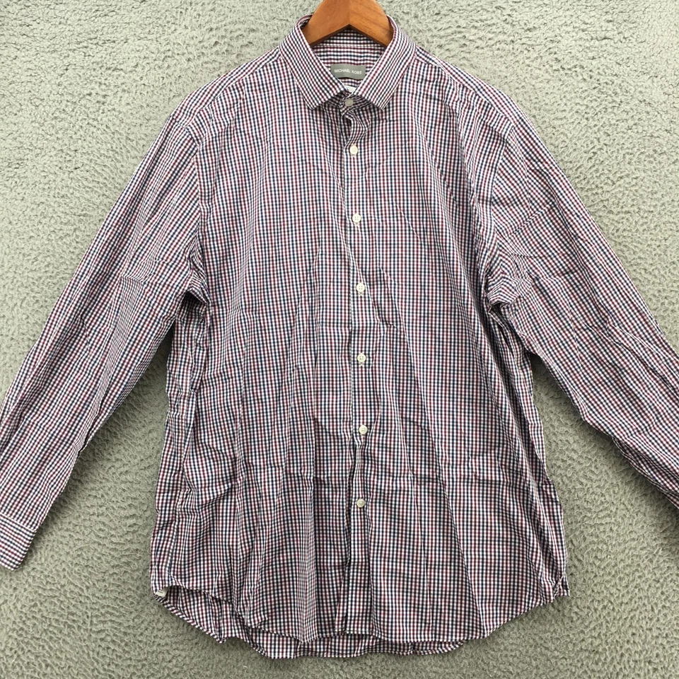 Michael Kors Long Sleeve Shirt Mens XL Red Blue Cotton Blend Slim Fit Button Up - Image 2 of 4