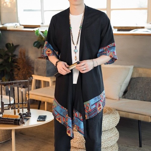 Japanese Kimono Cardigan Men Male Samurai Costume Clothing Kimono Jacket - Picture 19 of 26
