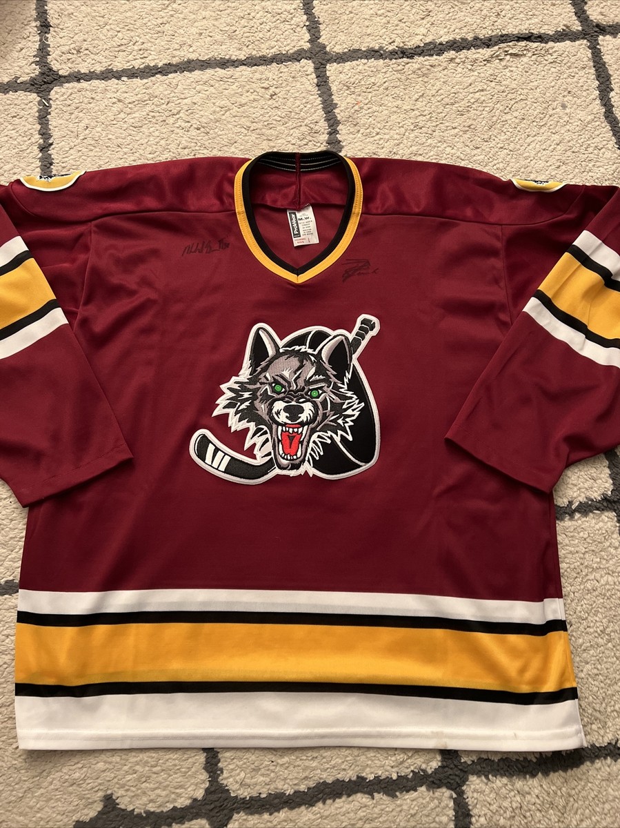 VTG CHICAGO WOLVES 90s Minor League IHL AHL Hockey Jersey L Signed