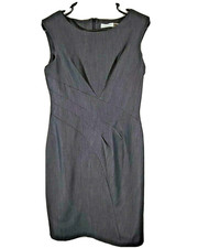 Calvin Klein Dress Womens 6 Black Sleeveless Zip Up Denim Chambray Pencil Career